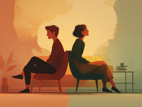 Una pareja sentada de espaldas, simbolizando la distancia emocional que puede provocar los sueños de infidelidad.