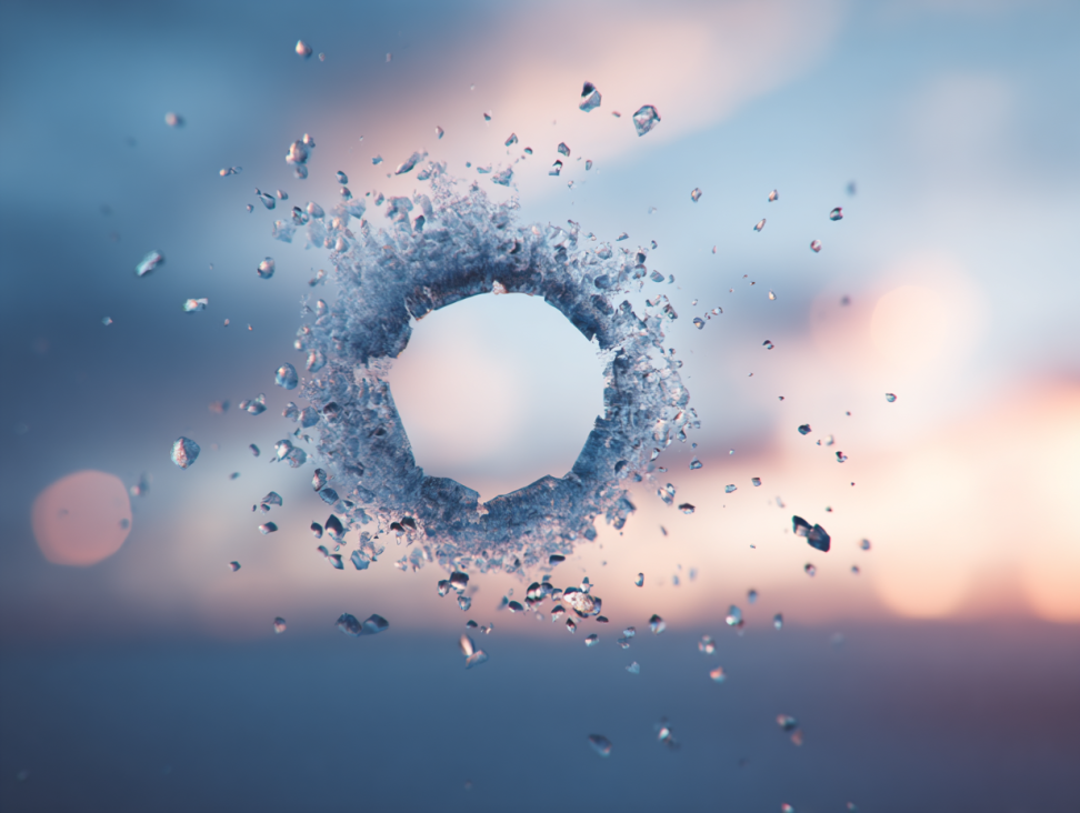 Un agujero de bala simbólico sobre un fondo de ensueño, representando el significado de soñar que te disparan.